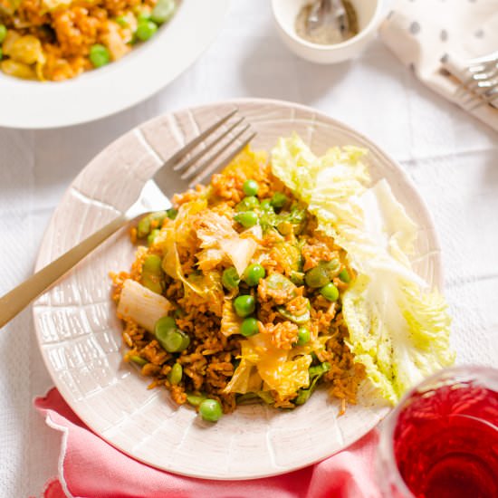 Rice, Hummus, Peas and Lettuce