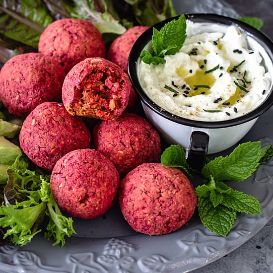 Baked Red Beet Falafel with Yogurt