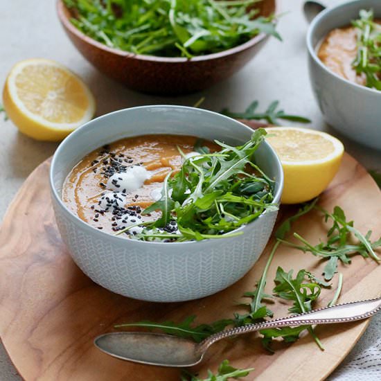Carrot Ginger Soup with Red Lentils