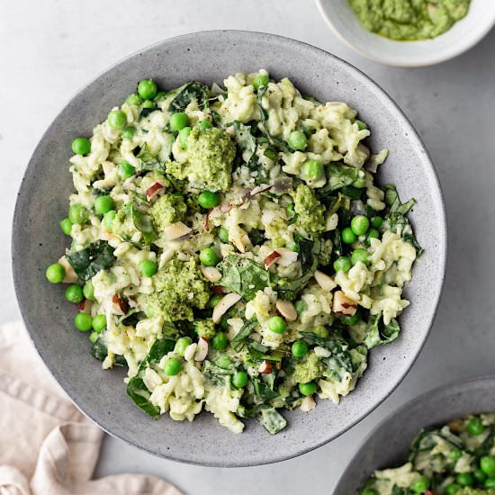 Vegan Spring Greens Pesto Risotto