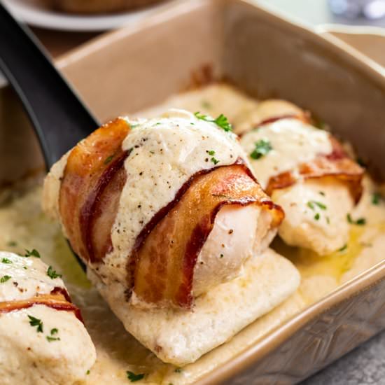 Bacon Wrapped Chicken & White Sauce