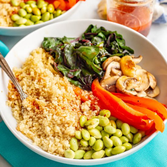 Warm Asian quinoa power bowls