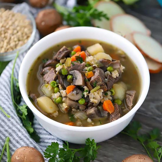 Beef Barley Soup with Mushrooms
