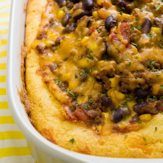 Chili Stuffed Cornbread Casserole