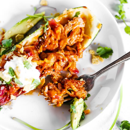 Jackfruit Enchilada Zucchini Boats