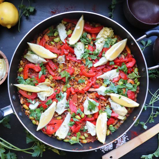 Roasted Red Pepper Vegan Paella