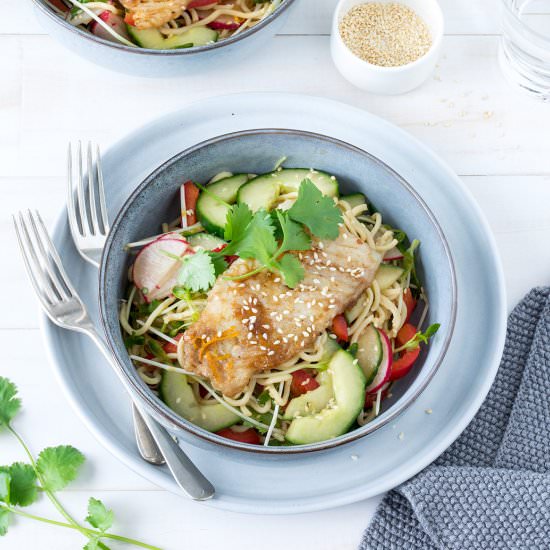 Asian-Style Fish with Noodle Salad