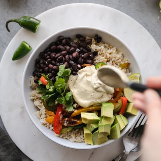 Vegan Veggie Fajita Burrito Bowls
