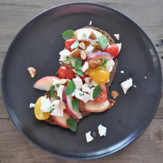 Peach Feta Almond Toast