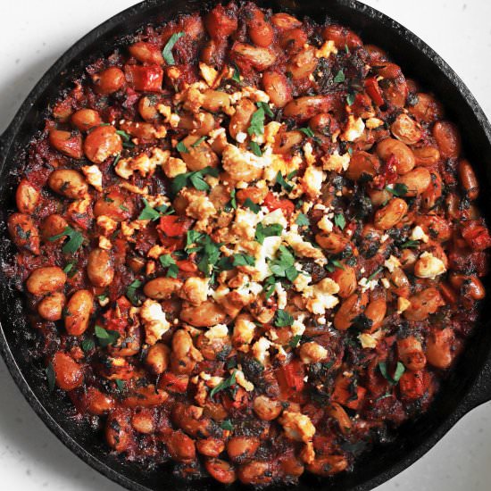 baked butter beans and nestled feta