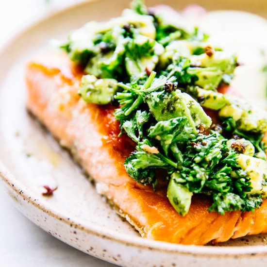 Seared Salmon & Avocado Gremolata