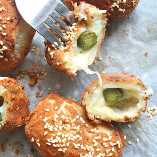 Fried cheesy pickle rolls