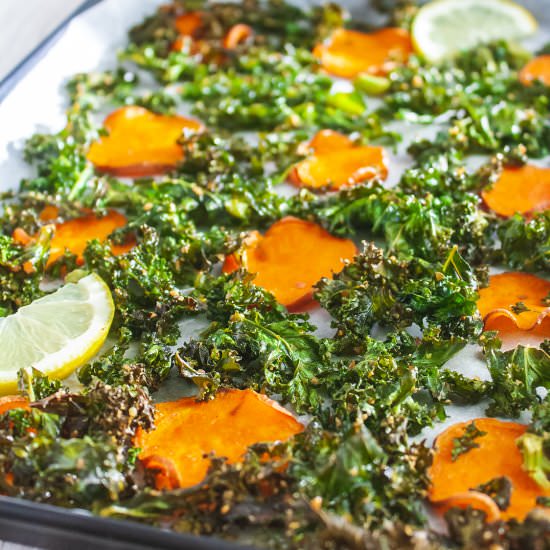 Baked Sweet Potato and Kale Chips