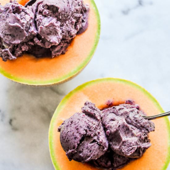 Blueberry Nice Cream in Cantaloupe