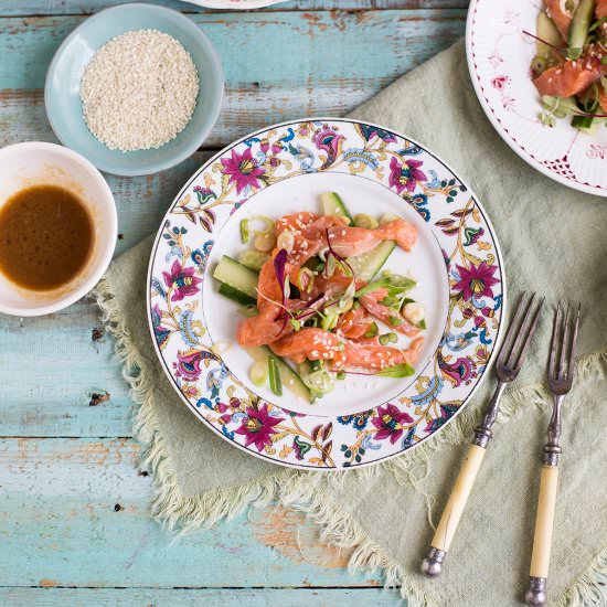 salmon miso & cucumber salad