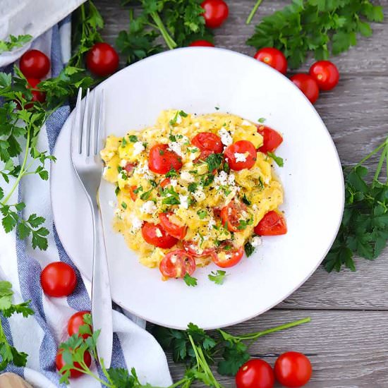 Olive Oil Scrambled Eggs with Feta