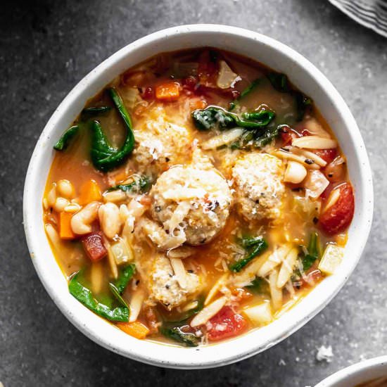 Minestrone with Chicken Meatballs