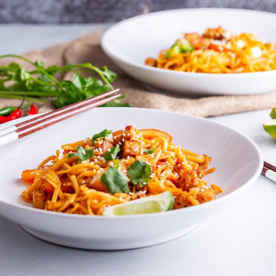 Spicy Noodles with Crispy Tofu