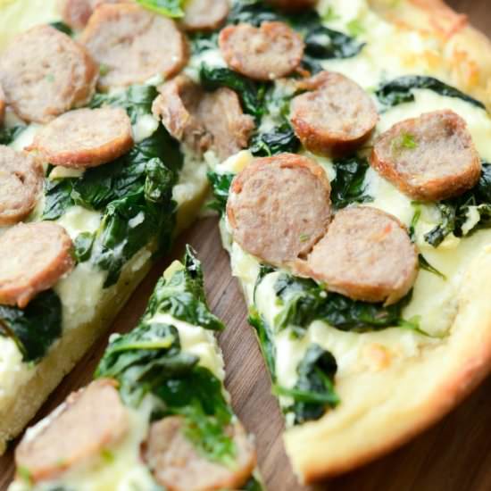 Sausage Spinach White Pizza