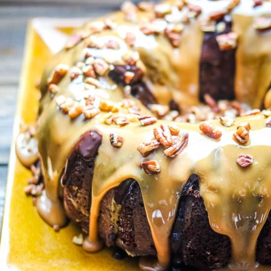 Chocolate Caramel Turtle Cake