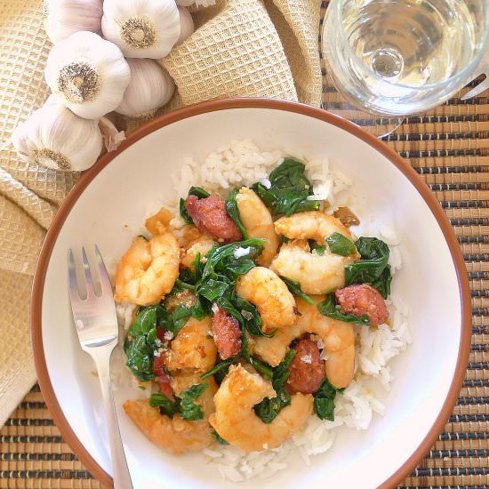 Sizzling Garlic Shrimp with Spinach