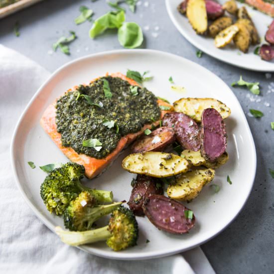 Baked Sheet Pan Pesto Salmon