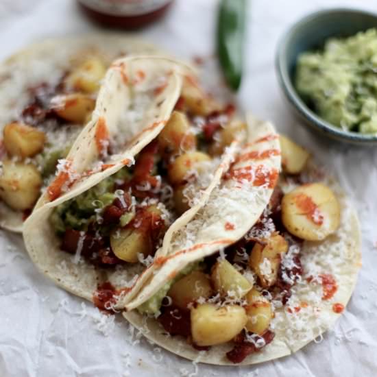 Potato-Bacon Tacos with Guacamole