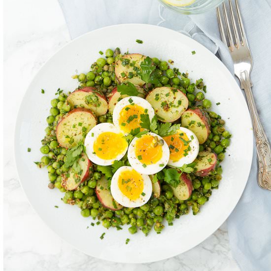Potato, egg and pea salad
