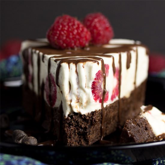 Raspberry Brownie Ice Cream Cake