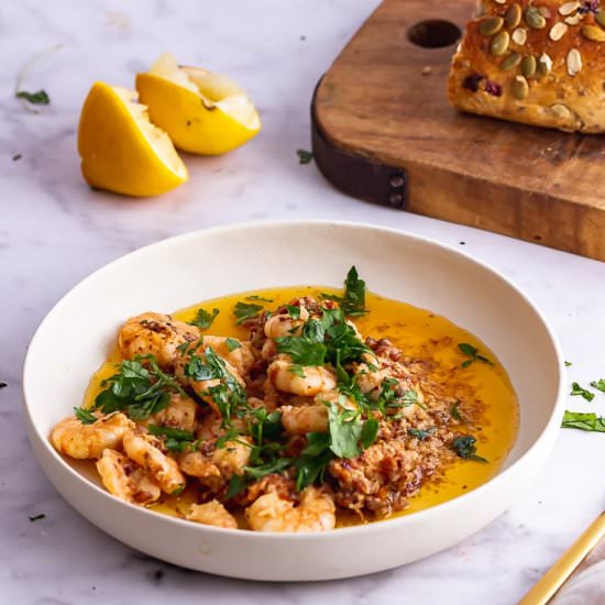 Chilli Prawns with Tomato Butter