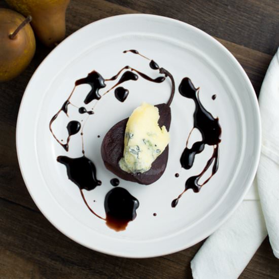Wine Poached Pears with Blue Cheese