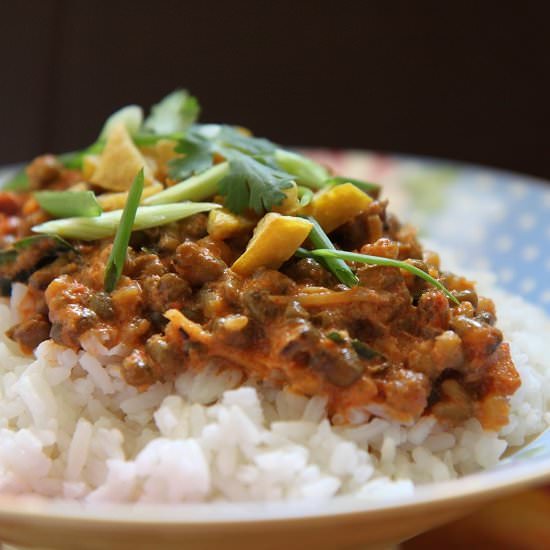 Vegan Red Curry Mung Beans on Rice