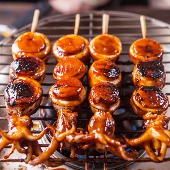 Grilled Squid Hotdog Skewer