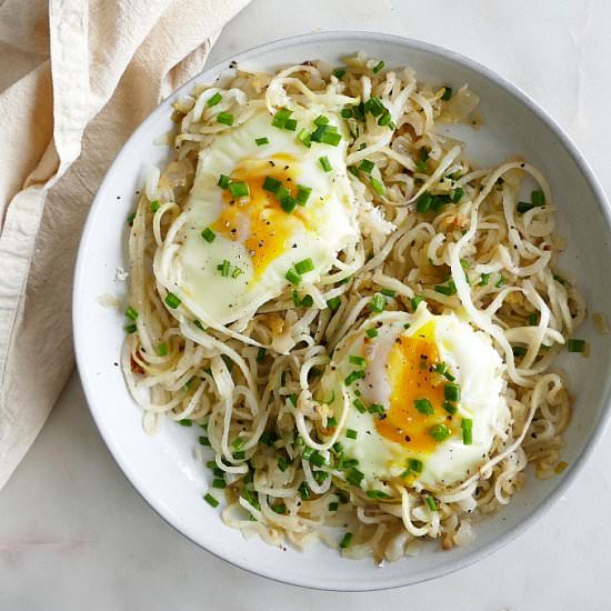 Turnip Noodles with Eggs and Chives