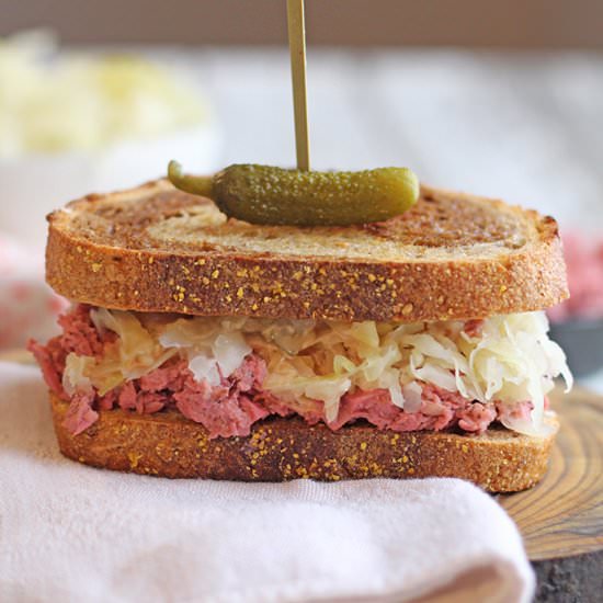 Vegan reuben jackfruit sandwich