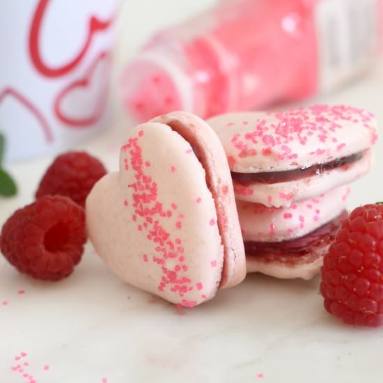 Heart Shaped Raspberry Macarons