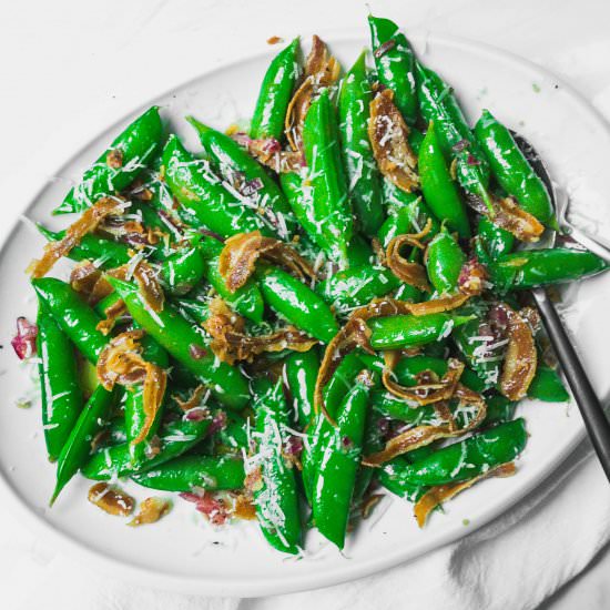 Snap Peas with Pancetta & Parmesan