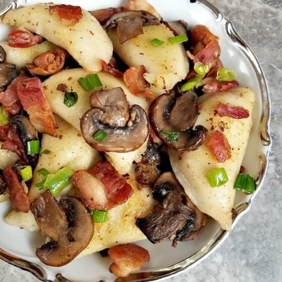 Perogies with Bacon and Mushrooms