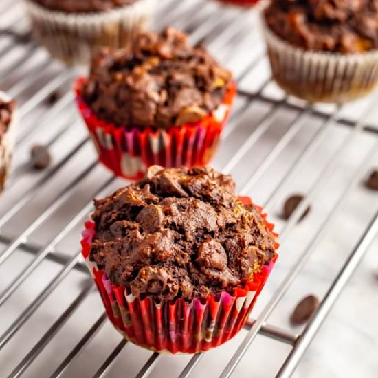 Double chocolate banana muffins