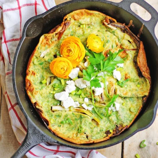 Savory spring onion dutch baby