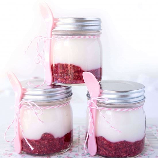 Raspberry Fruit Bottom Yogurt Jars