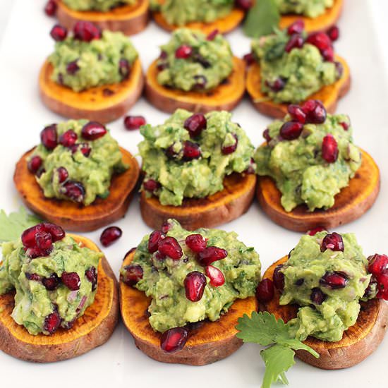 Pomegranate Guac on Sweet Potato