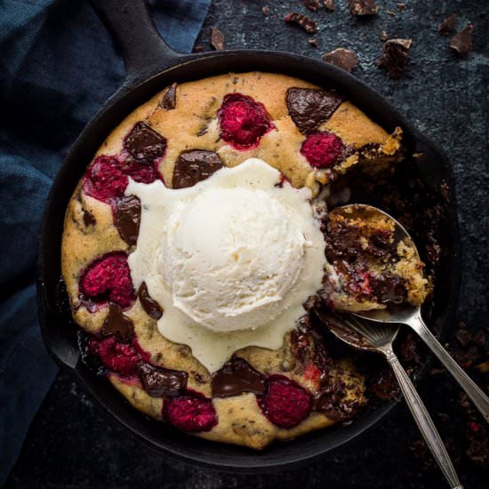 Chocolate Raspberry Skillet Cookie