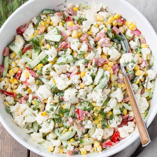 Caulilfower Cucumber Corn Salad