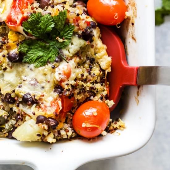 Cheesy Black Bean Quinoa Bake