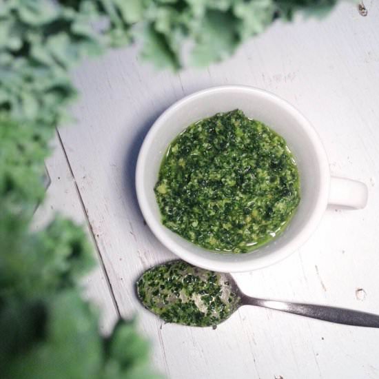 Kale and olive green sauce