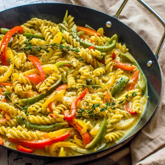 Vegan rasta pasta dish