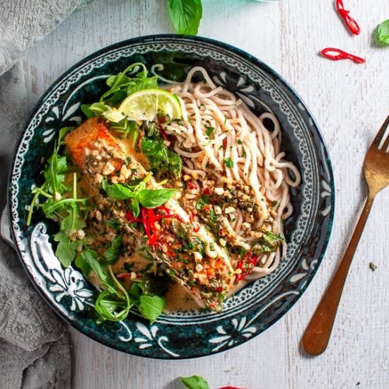 Coconut Lime Salmon with Noodles