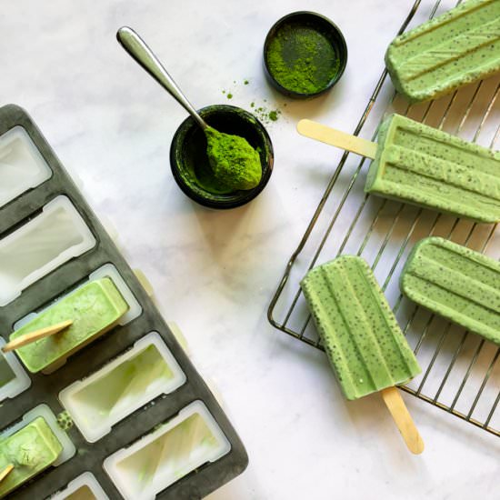 Matcha chia pudding popsicles