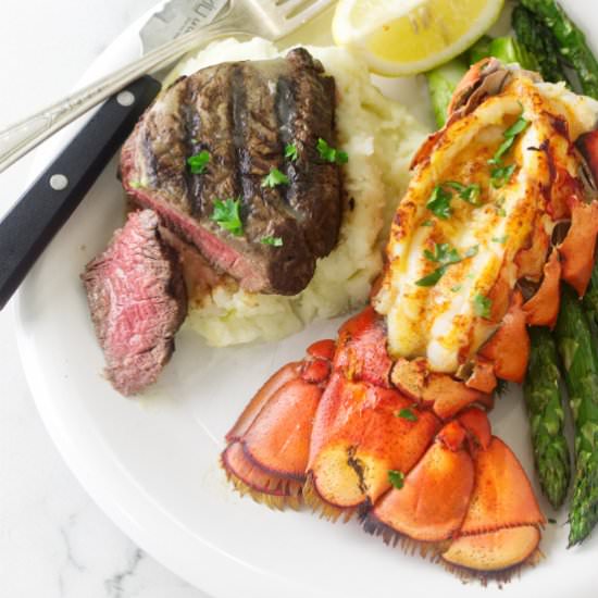 Grilled steak and lobster